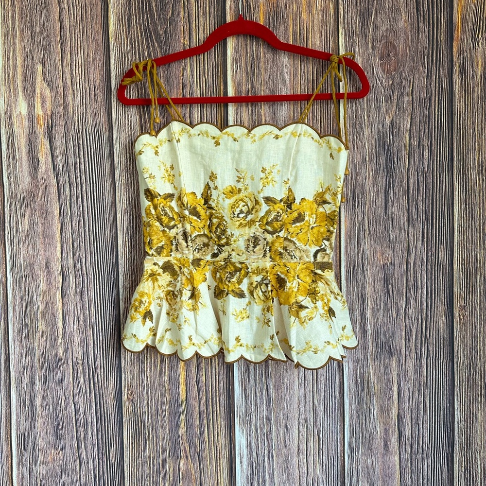 Zimmermann floral linen scallop top with shoulder ties Size 2 - Picture 4 of 6
